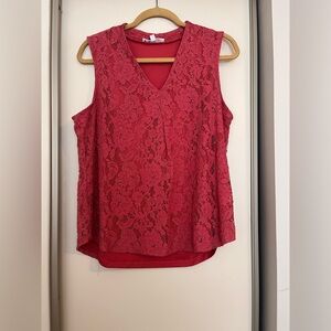 Cleo: Elegant Coral Colour Lace Sleeveless Top; Size “XL”